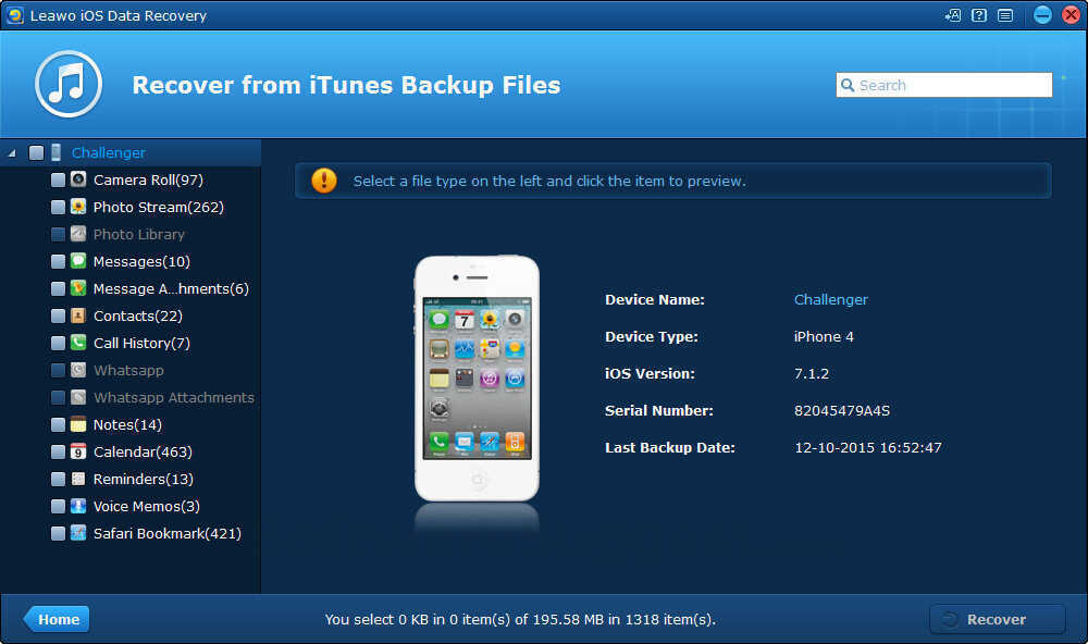 LEAW iOS Data Recovery Small Screenshot 1